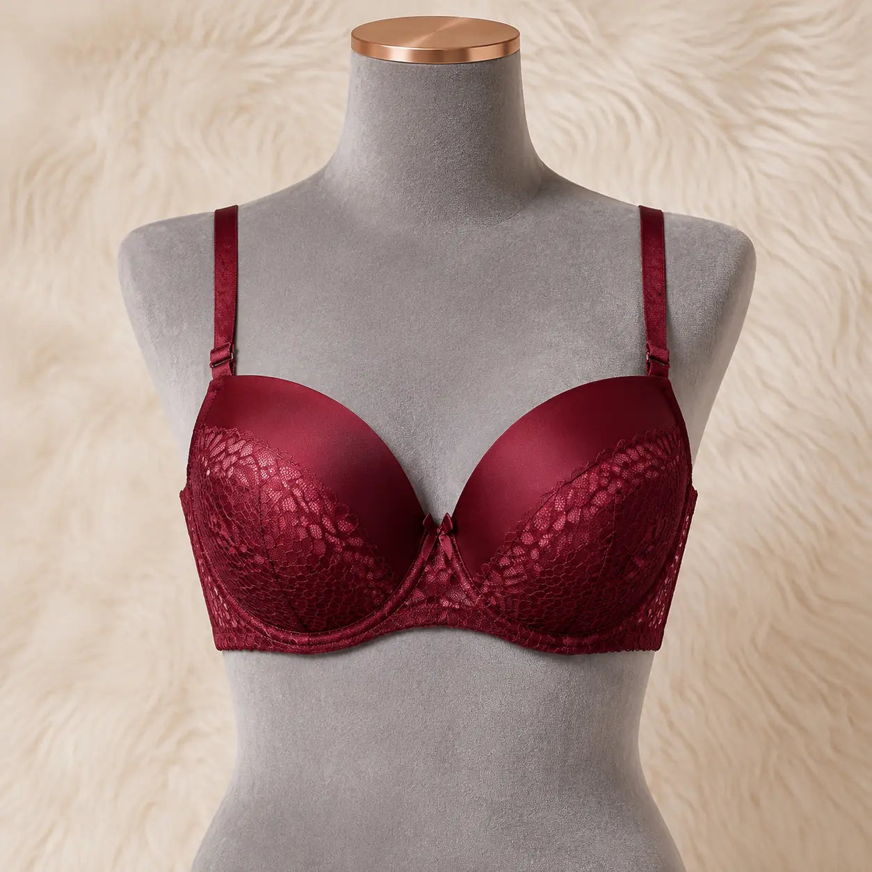 Satin & Lace Lower-Cup Underwire Push-Up Bra
