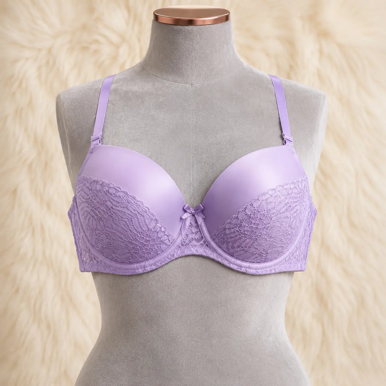 Satin & Lace Lower-Cup Underwire Push-Up Bra