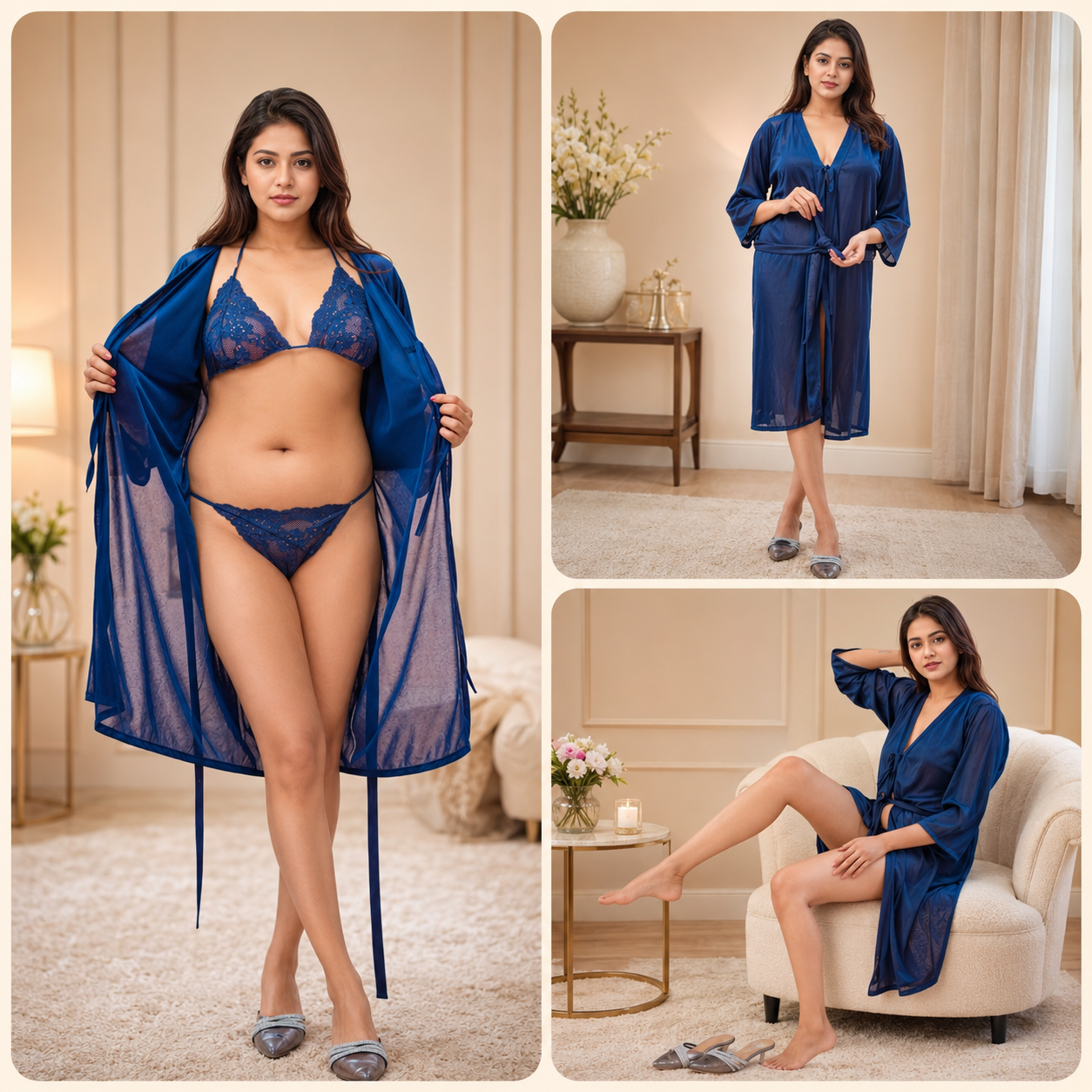 Midnight Allure - 3 Piece Gown Bikini Nightwear Set