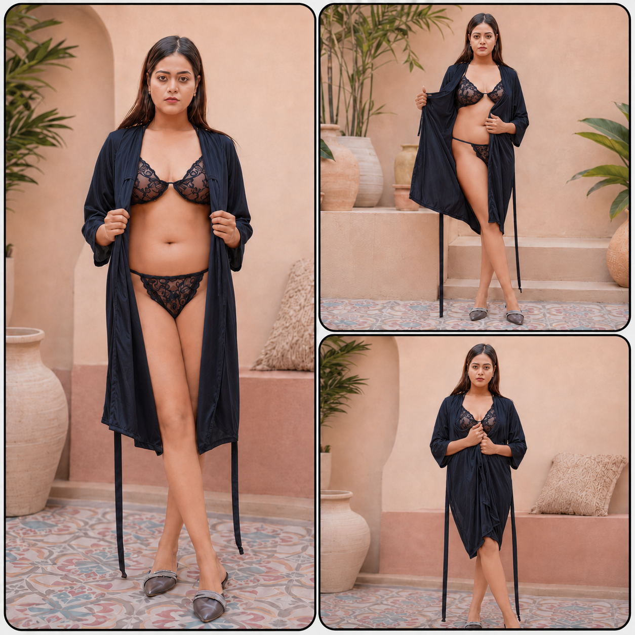 Midnight Allure - 3 Piece Gown Bikini Nightwear Set