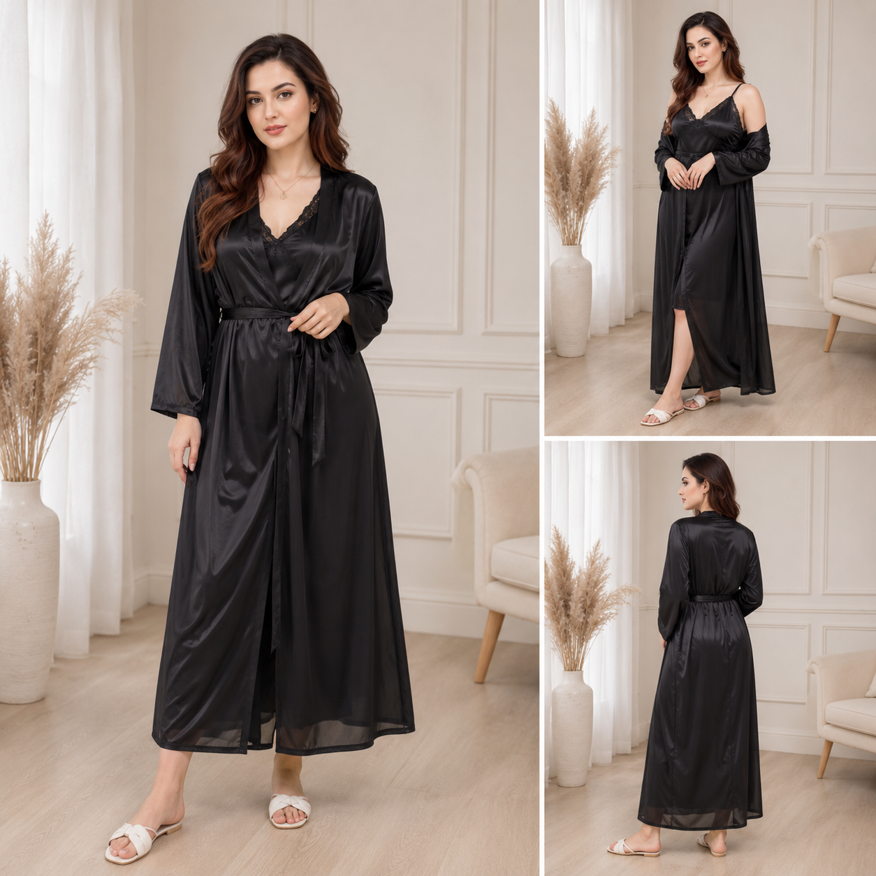 Midnight Allure - 2-Piece Gown Nightwear Set