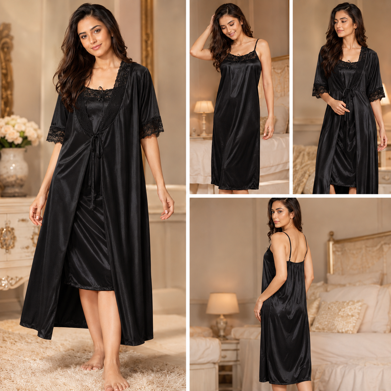 Midnight Allure - 2 Piece Gown Nightwear Set