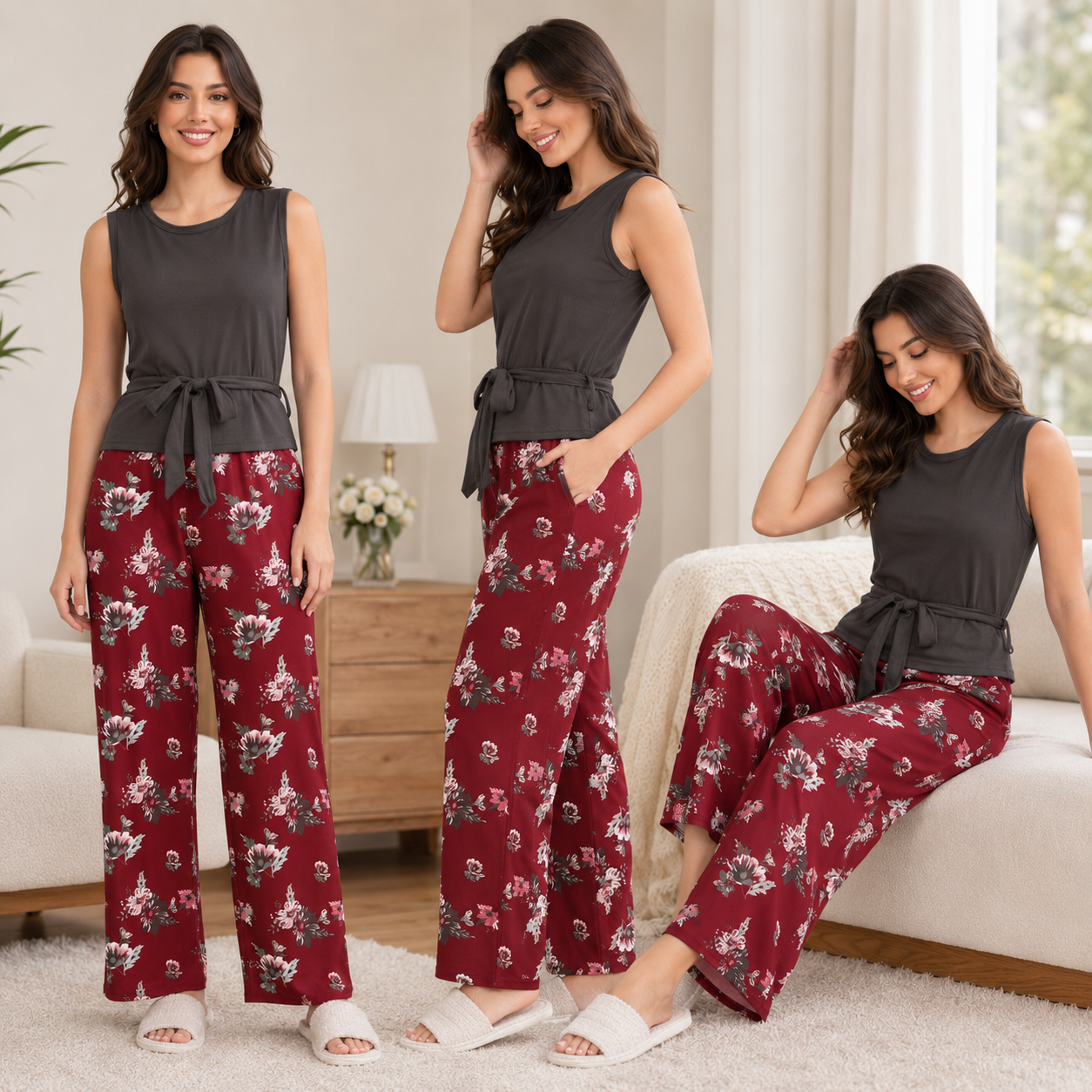The Charcoal & Crimson Floral Tie-Waist Set